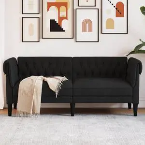 vidaXL Chesterfield Sofa 2-Seater Settee Couch Loveseat Living Room Black Fabric