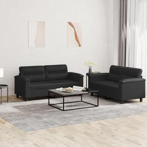 vidaXL Sofa Set with Cushions Accent Loveseat Couch 2 Piece Black Faux Leather
