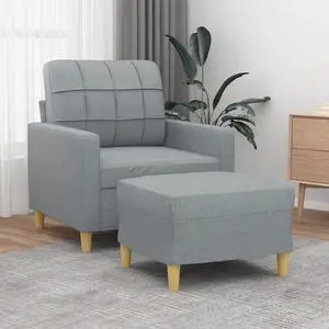 vidaXL Sofa Chair Accent Single Sofa Chair with Footstool Light Gray Fabric