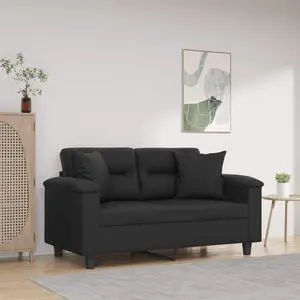 vidaXL 2-Seater Sofa with Throw Pillows Accent Loveseat Couch Black Faux Leather