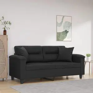 vidaXL 2-Seater Sofa with Throw Pillows Accent Loveseat Couch Black Faux Leather