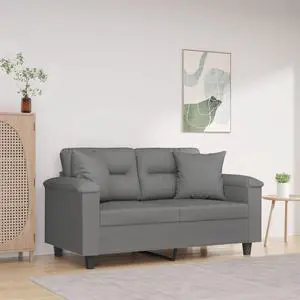 vidaXL 2-Seater Sofa with Pillows Accent Loveseat Dark Gray Microfiber Fabric