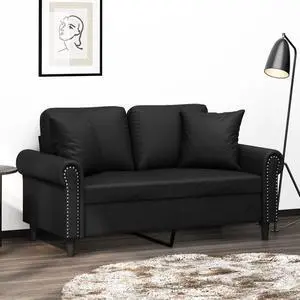 vidaXL 2-Seater Sofa with Throw Pillows Accent Loveseat Couch Black Faux Leather