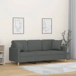 vidaXL 3-Seater Sofa with Throw Pillows Accent Couch Settee Dark Gray Fabric