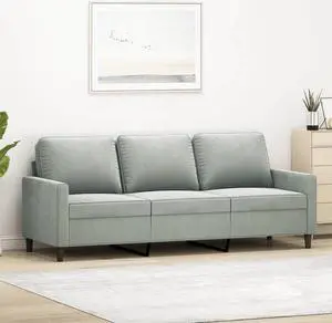 vidaXL Sofa Accent Upholstered 3-Seater Sofa Couch Armchair Light Gray Velvet