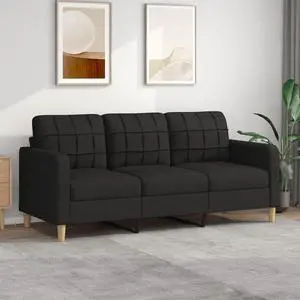 vidaXL Sofa Accent Upholstered 3-Seater Sofa Couch for Living Room Black Fabric