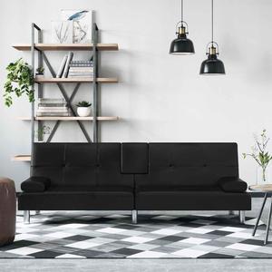 vidaXL Sofa Bed Sleeper Sofa Couch Bed with Cup Holders Black Faux Leather