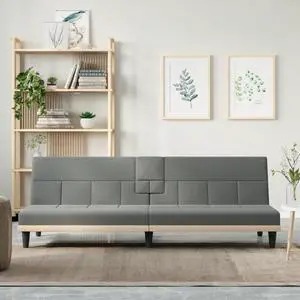 vidaXL Sofa Bed Convertible Sleeper Sofa Bed with Cup Holders Dark Gray Fabric
