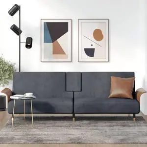 vidaXL Sofa Bed Convertible Sleeper Sofa Bed with Cup Holders Dark Gray Velvet