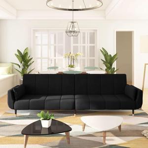 vidaXL 2-Seater Sofa Bed with Two Pillows Accent Loveseat Couch Black Velvet