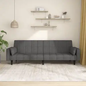 vidaXL 2-Seater Sofa Bed with Two Pillows Accent Loveseat Couch Dark Gray Fabric