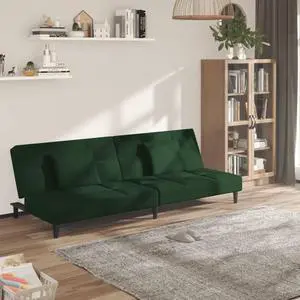 vidaXL 2-Seater Sofa Bed with Two Pillows Loveseat Couch Dark Green Velvet