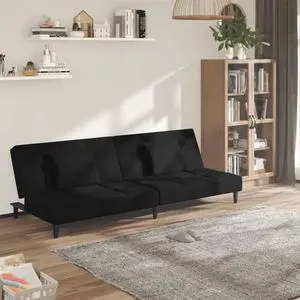 vidaXL 2-Seater Sofa Bed with Two Pillows Accent Loveseat Couch Black Velvet