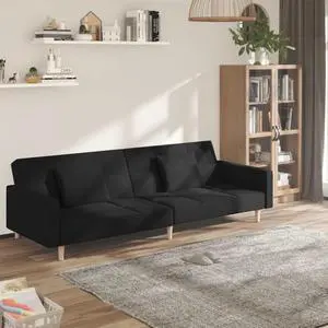 vidaXL 2-Seater Sofa Bed with Two Pillows Accent Loveseat Couch Black Fabric