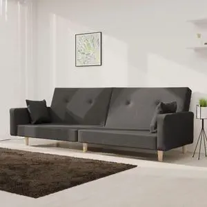vidaXL 2-Seater Sofa Bed with Two Pillows Accent Loveseat Couch Dark Gray Fabric