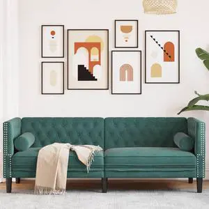 vidaXL Chesterfield Sofa with Bolsters Loveseat 3-Seater Dark Green Velvet