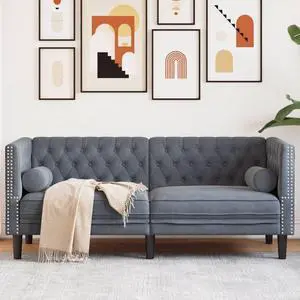 vidaXL Chesterfield Sofa with Bolsters Settee Loveseat 2-Seater Dark Gray Velvet