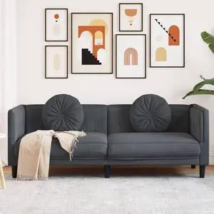vidaXL Sofa with Cushions 3-Seater Living Room Furniture Dark Gray Velvet