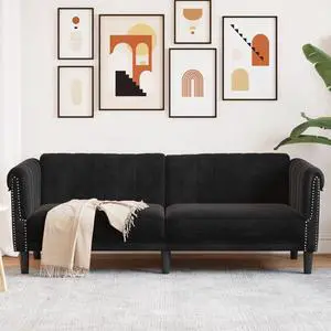 vidaXL Sofa 3-Seater Upholstered Couch Living Room Furniture Black Velvet