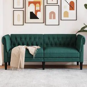 vidaXL Chesterfield Sofa 2-Seater Settee Loveseat Living Room Dark Green Fabric