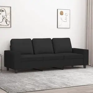 vidaXL 3-Seater Sofa Accent Upholstered Couch Sofa for Living Room Black Fabric