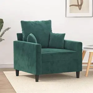 vidaXL Sofa Chair Accent Upholstered Single Sofa Armchair Dark Green Velvet