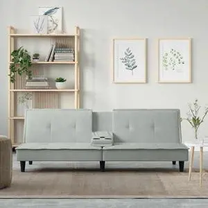 vidaXL Sofa Bed Convertible Sleeper Sofa Bed with Cup Holders Light Gray Velvet