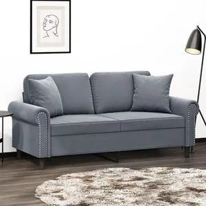 vidaXL 2-Seater Sofa with Throw Pillows Accent Loveseat Couch Dark Gray Velvet