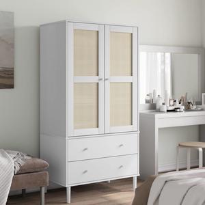 vidaXL Wardrobe Storage Cabinet Closet SENJA Rattan Look White Solid Wood Pine