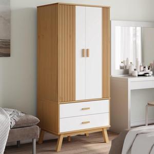 vidaXL Wardrobe Clothes Organizer Cupboard White and Brown Solid Wood Pine