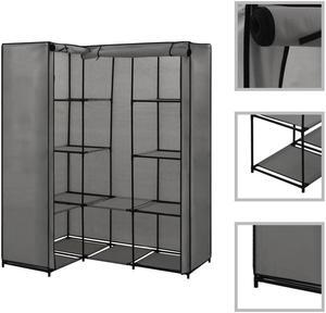 vidaXL Closet Freestanding Corner Wardrobe Bedroom Clothing Rack Rail Gray