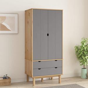 vidaXL Closet Cabinet Wardrobe Armoire OTTA Brown and Gray Solid Wood Pine