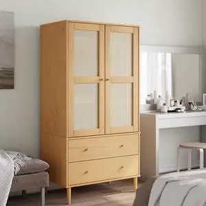vidaXL Wardrobe Storage Cabinet Closet SENJA Rattan Look Brown Solid Wood Pine