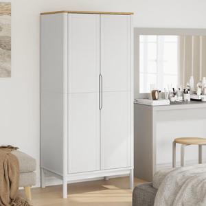 vidaXL Wardrobe Storage Cabinet Closet Armoire Organizer White Solid Wood Pine