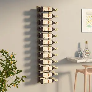 vidaXL Wall Mounted Wine Rack for 24 Bottles Wall Wine Rack Shelf Gold Iron