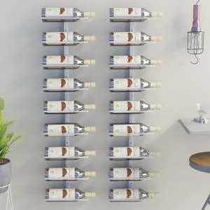 vidaXL Wall-mounted Wine Rack for 9 Bottles Wine Bottle Holder 2 Pcs White Iron