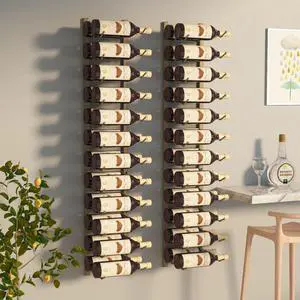 vidaXL Wall Mounted Wine Rack for 24 Bottles Holder Shelf 2 Pcs Gold Iron