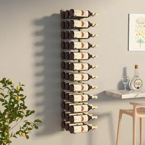 vidaXL Wall Mounted Wine Rack for 36 Bottles Wall Wine Rack Shelf Gold Iron