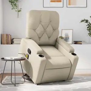 vidaXL Stand up Massage Recliner Chair Power Lift Armchair Cream Faux Leather