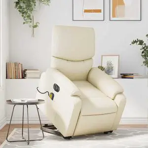 vidaXL Electric Stand up Massage Recliner Chair Armchair Cream Faux Leather