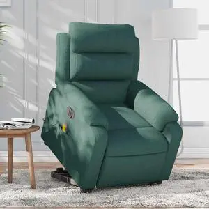 vidaXL Electric Stand up Massage Recliner Chair Armchair Dark Green Fabric