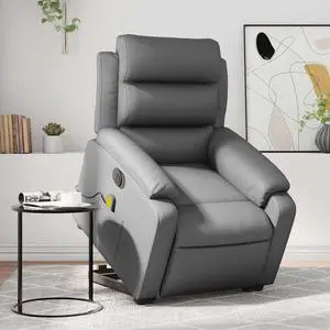 vidaXL Electric Stand up Massage Recliner Chair Armchair Gray Faux Leather