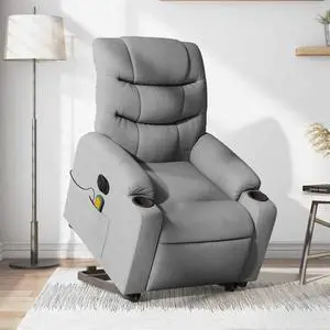 vidaXL Electric Stand up Massage Recliner Chair for Elderly Light Gray Fabric