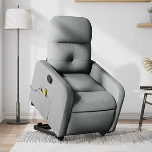vidaXL Stand up Massage Recliner Chair Power Lift Wingback Light Gray Fabric