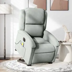 vidaXL Electric Stand up Massage Recliner Chair Armchair Light Gray Velvet