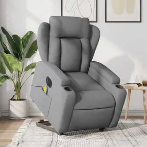 vidaXL Electric Stand up Massage Recliner Chair Armchair Light Gray Fabric