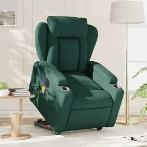 vidaXL Electric Stand up Massage Recliner Chair Armchair Dark Green Fabric