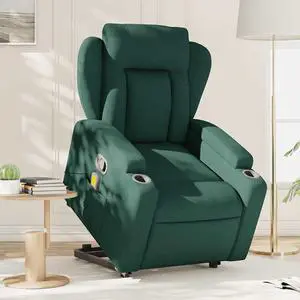 vidaXL Stand up Massage Recliner Chair Power Lift Armchair Dark Green Fabric