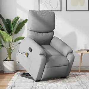 vidaXL Stand up Massage Recliner Chair Power Lift Armchair Light Gray Fabric