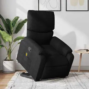 vidaXL Stand up Massage Recliner Chair Power Lift Wingback Armchair Black Fabric